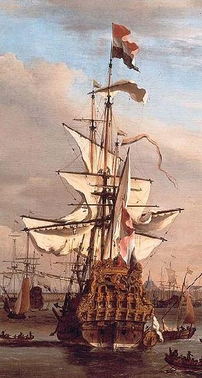 willem van de velde  the younger Cornelis de Tromp's former flagship the 'Gouden Leeuw' on the IJ in front of Amsterdamdetail oil painting image